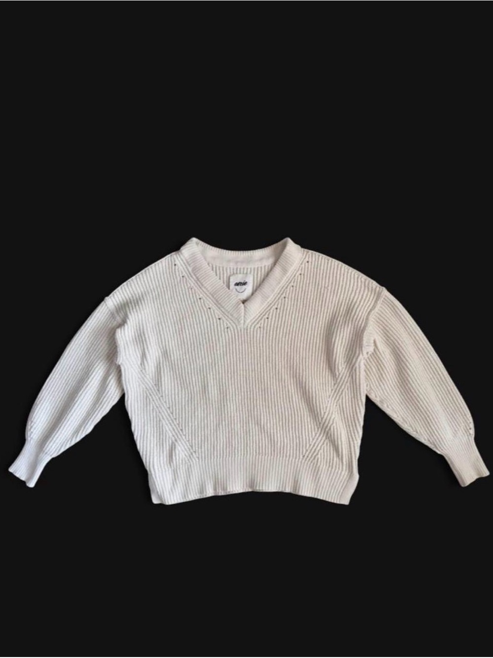 Aerie Women's Cream V-Neck Ribbed Sweater
